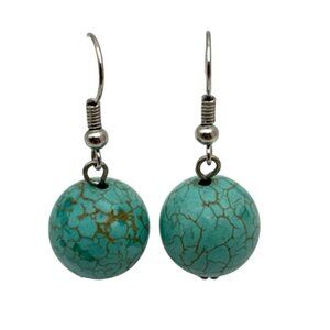 Boho Chic Blue Dangle Drop Ball Earrings Bead Hooks Western Chic Colorful
